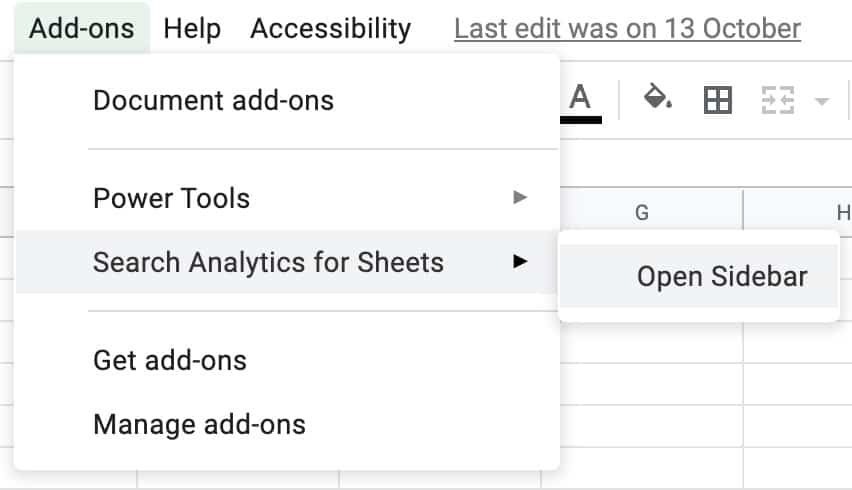 Google Sheets Search Analytics Add On